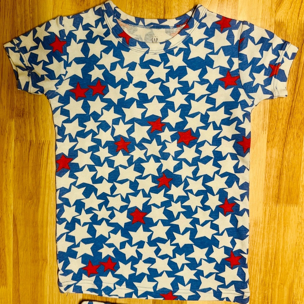GAP Unisex Star Print Crewneck Pajama Set Blue, White & Red Age 6
